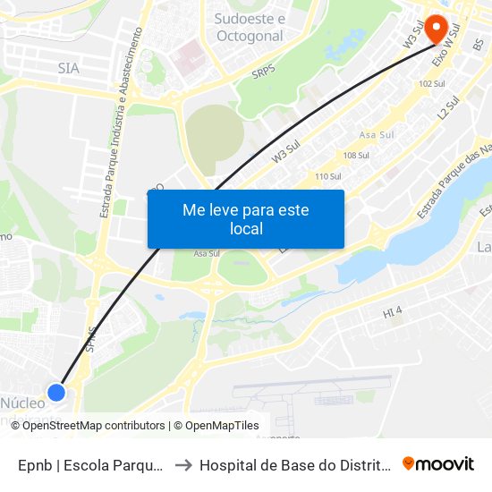 Epnb | Escola Parque Da Natureza to Hospital de Base do Distrito Federal (HBDF) map