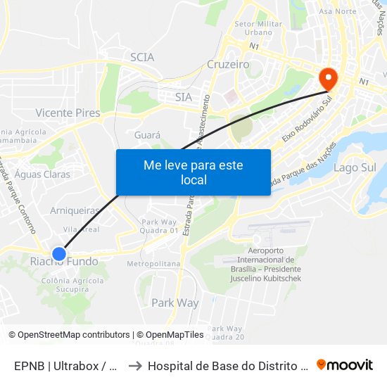 Epnb | Ultrabox / Assaí / Riacho Mall to Hospital de Base do Distrito Federal (HBDF) map