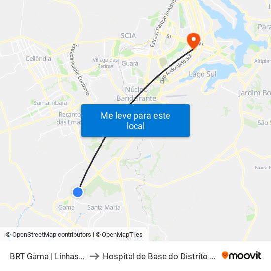 Terminal Brt Gama to Hospital de Base do Distrito Federal (HBDF) map