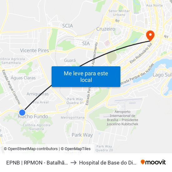 Epnb | Rpmon - Batalhão De Polícia Montada to Hospital de Base do Distrito Federal (HBDF) map