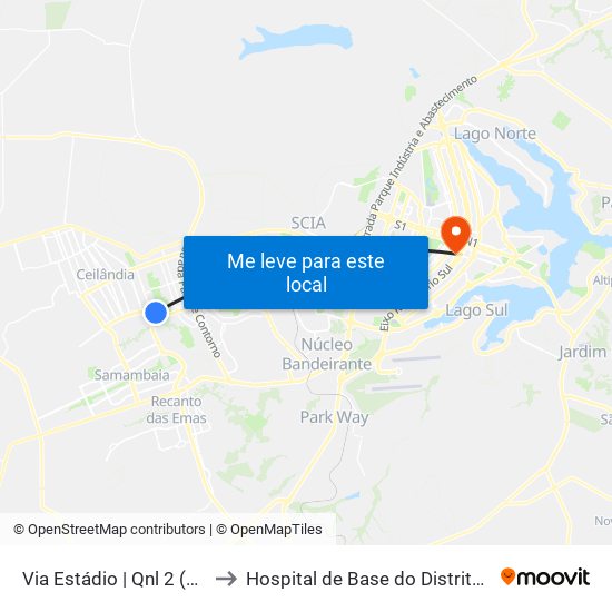 Via Estádio | Qnl 2 (Super Adega) to Hospital de Base do Distrito Federal (HBDF) map