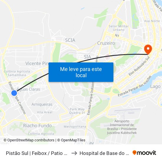 Pistão Sul | Feibox / Patio Capital / Assaí / Leroy Merlin to Hospital de Base do Distrito Federal (HBDF) map