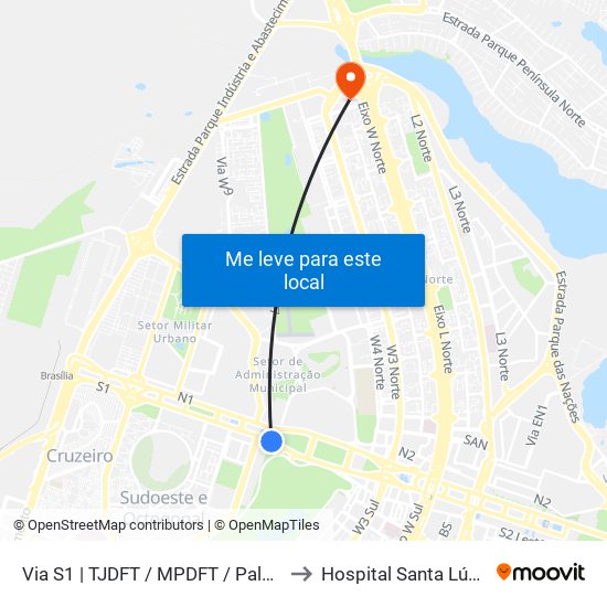 Via S1 | TJDFT / MPDFT / Palácio do Buriti to Hospital Santa Lúcia Norte map