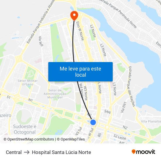 Central to Hospital Santa Lúcia Norte map