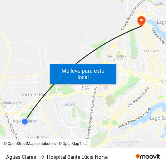 Águas Claras to Hospital Santa Lúcia Norte map