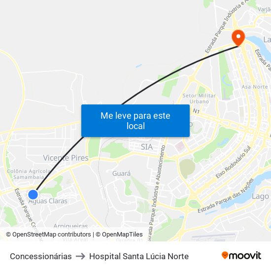 Concessionárias to Hospital Santa Lúcia Norte map