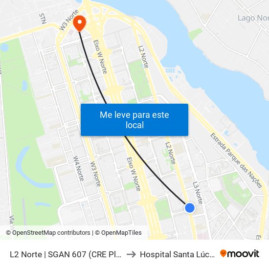 L2 Norte | Sgan 607 (Brasília Medical Center / Cean) to Hospital Santa Lúcia Norte map