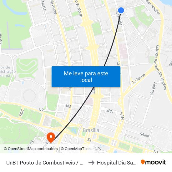 UnB | Posto de Combustíveis / Subway to Hospital Dia Samdel map