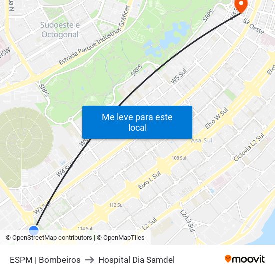 ESPM | Bombeiros to Hospital Dia Samdel map