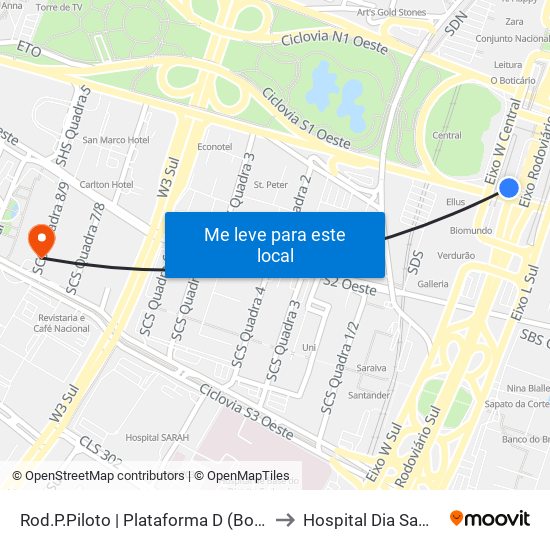 Rod.P.Piloto | Plataforma D (Box 16) to Hospital Dia Samdel map