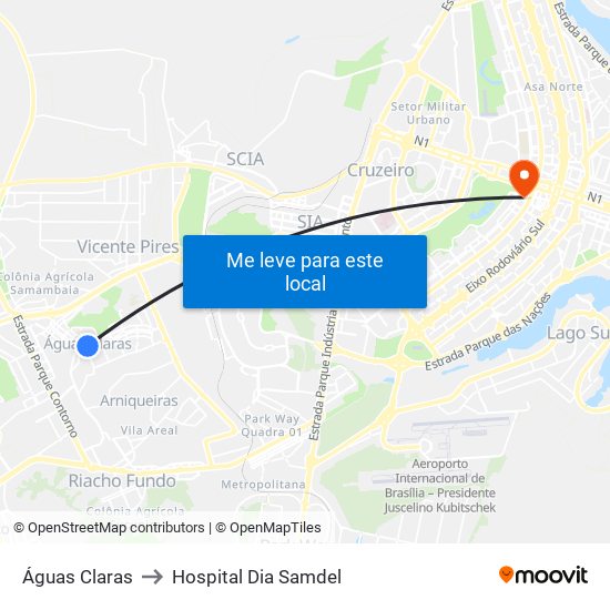 Águas Claras to Hospital Dia Samdel map