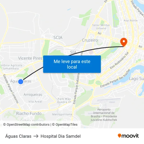 Águas Claras to Hospital Dia Samdel map