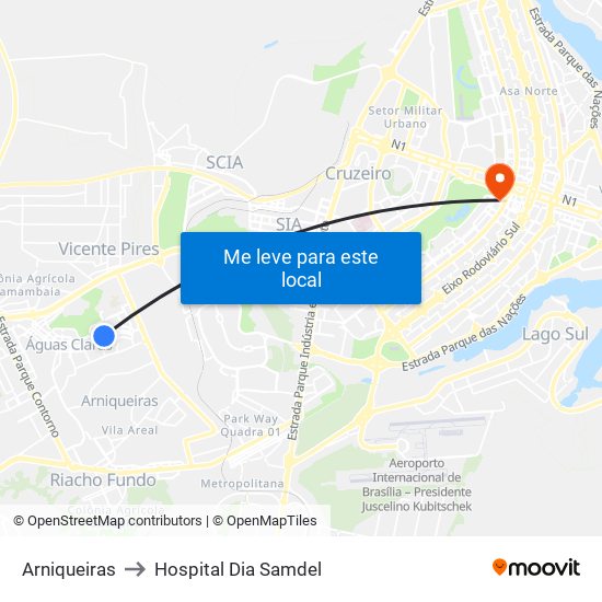 Arniqueiras to Hospital Dia Samdel map