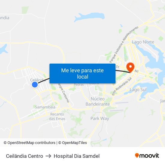 Ceilândia Centro to Hospital Dia Samdel map
