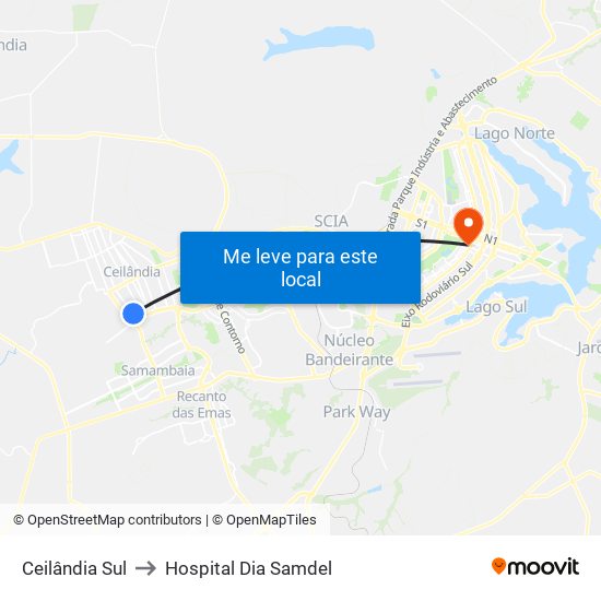 Ceilândia Sul to Hospital Dia Samdel map