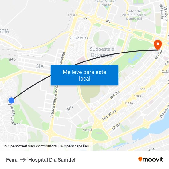 Feira to Hospital Dia Samdel map