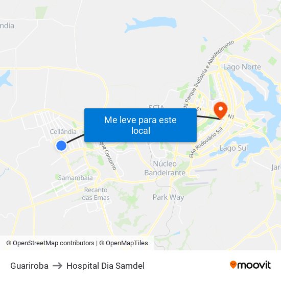 Guariroba to Hospital Dia Samdel map