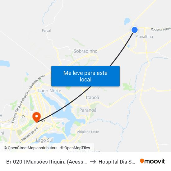 Br-020 | Mansões Itiquira (Acesso Df-128) to Hospital Dia Samdel map