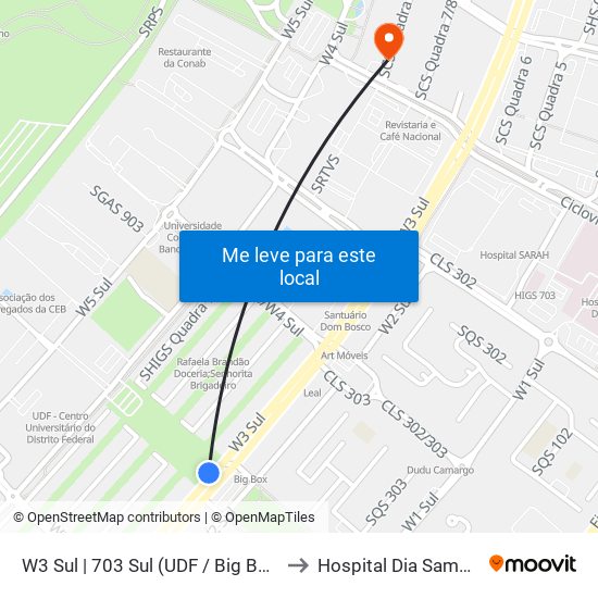 W3 Sul | 703 Sul (Udf / Big Box) to Hospital Dia Samdel map