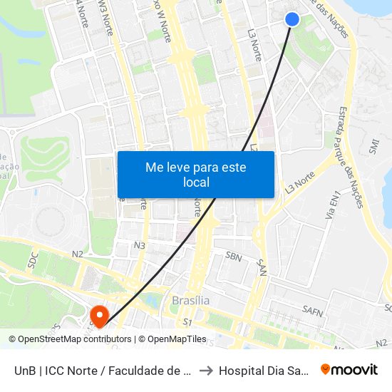 Unb | Icc Norte / Faculdade De Direito to Hospital Dia Samdel map