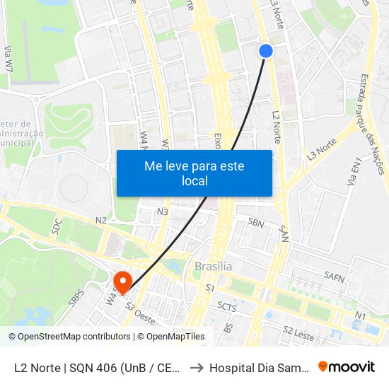 L2 Norte | Sqn 406 (Unb / Odonto Hub) to Hospital Dia Samdel map