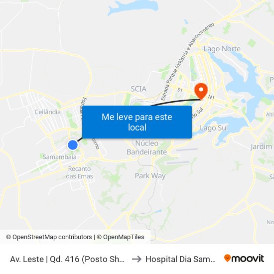 Av. Leste | Qd. 416 (Posto Shell) to Hospital Dia Samdel map