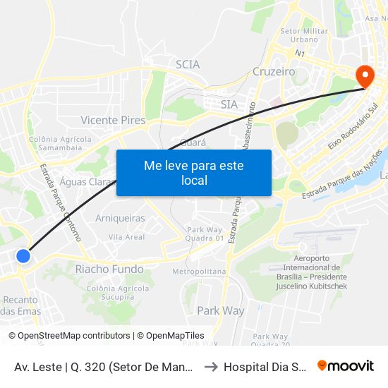 Av. Leste | Q. 320 (Setor De Mansões Q. 3) to Hospital Dia Samdel map