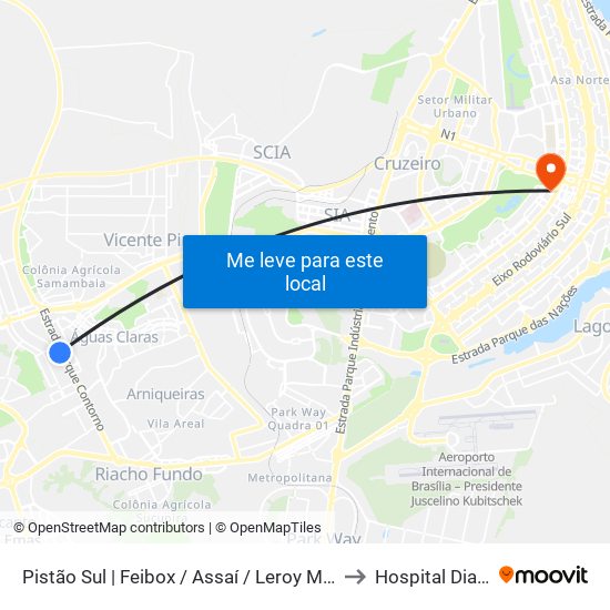 Pistão Sul | Feibox / Assaí / Leroy Merlin / Pátio Capital to Hospital Dia Samdel map