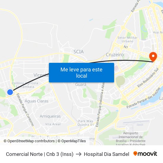 Comercial Norte | Cnb 3 (Inss) to Hospital Dia Samdel map