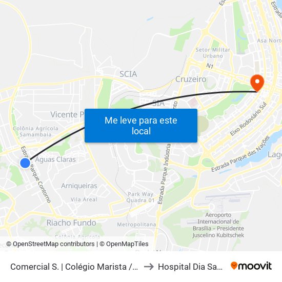 Comercial Sul | Colégio Marista / Ced 2 to Hospital Dia Samdel map