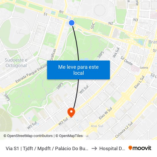 Via S1 | Tjdft / Mpdft / Palácio Do Buriti to Hospital DIA map