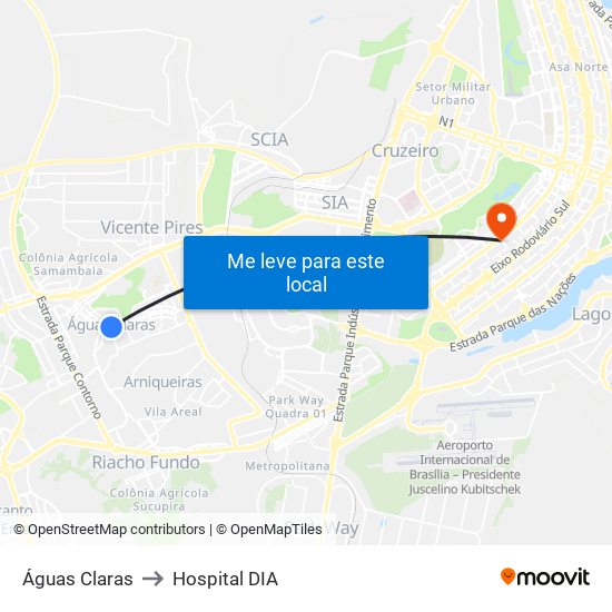 Águas Claras to Hospital DIA map