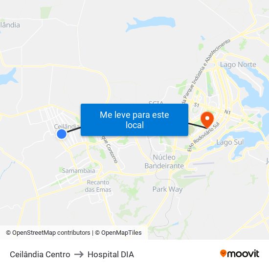 Ceilândia Centro to Hospital DIA map