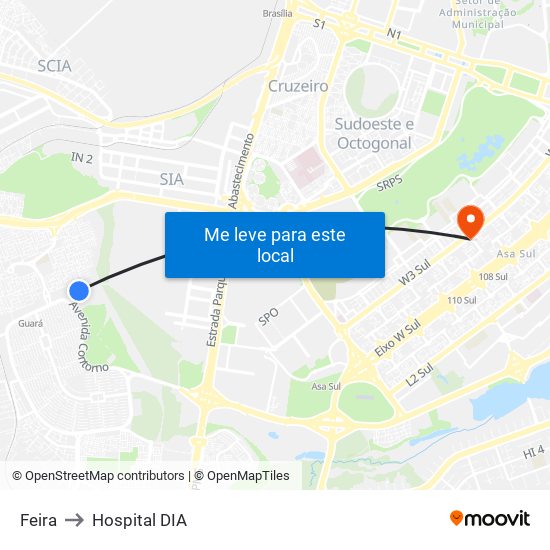 Feira to Hospital DIA map