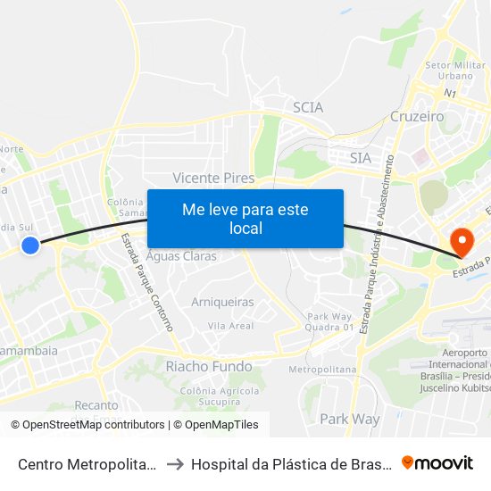 Centro Metropolitano to Hospital da Plástica de Brasília map