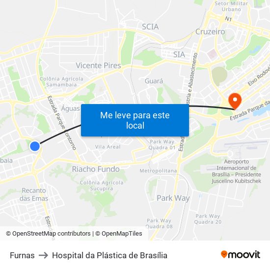 Furnas to Hospital da Plástica de Brasília map