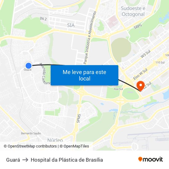 Guará to Hospital da Plástica de Brasília map