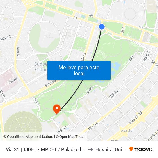 Via S1 | Tjdft / Mpdft / Palácio Do Buriti to Hospital Unimed map