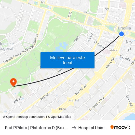 Rod.P.Piloto | Plataforma D (Box 16) to Hospital Unimed map