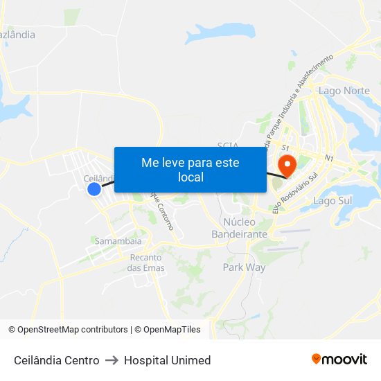 Ceilândia Centro to Hospital Unimed map