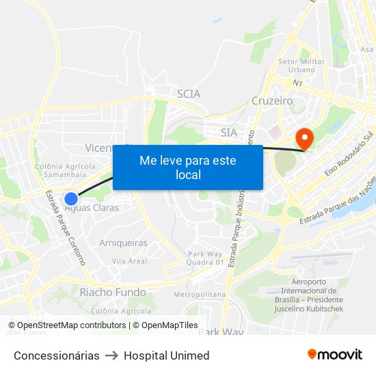 Concessionárias to Hospital Unimed map