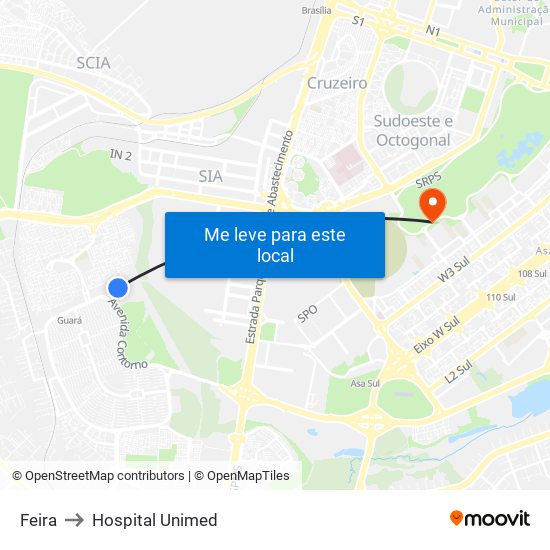 Feira to Hospital Unimed map