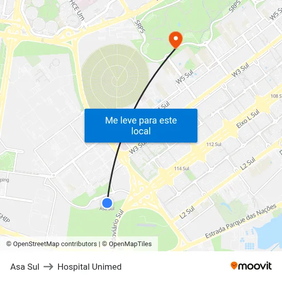 Asa Sul to Hospital Unimed map