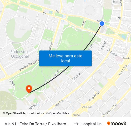 Via N1 | Feira Da Torre / Eixo Ibero-Americano to Hospital Unimed map
