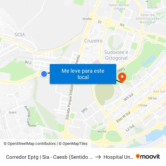 Corredor Eptg | Sia - Caesb (Sentido Taguatinga) to Hospital Unimed map