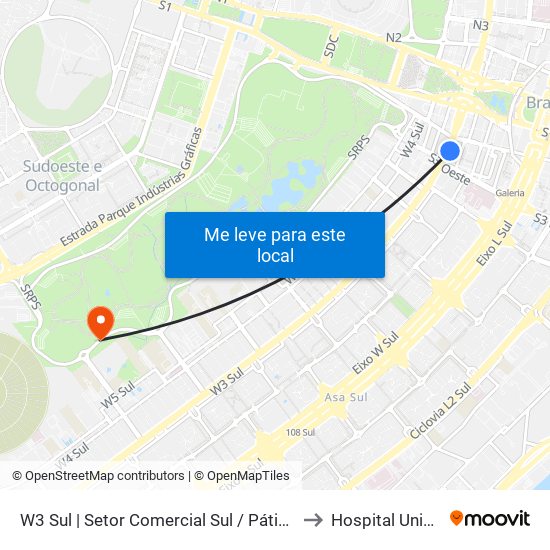 W3 Sul | Setor Comercial Sul / Pátio Brasil to Hospital Unimed map