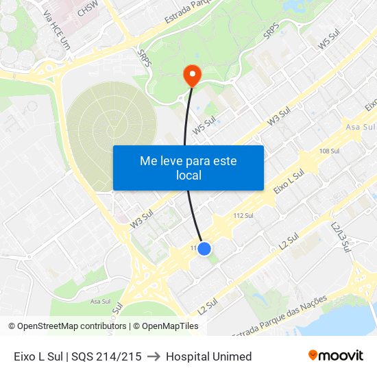 Eixo L Sul | Sqs 214/215 to Hospital Unimed map