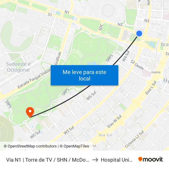 Via N1 | Torre De Tv / Shn / Mcdonald's to Hospital Unimed map