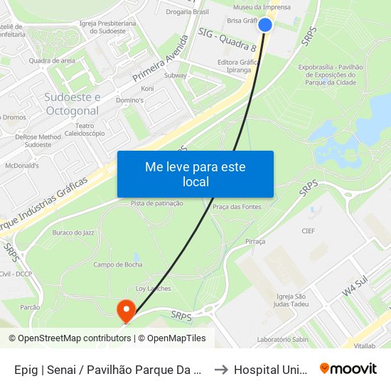 Epig | Senai / Pavilhão Parque Da Cidade to Hospital Unimed map