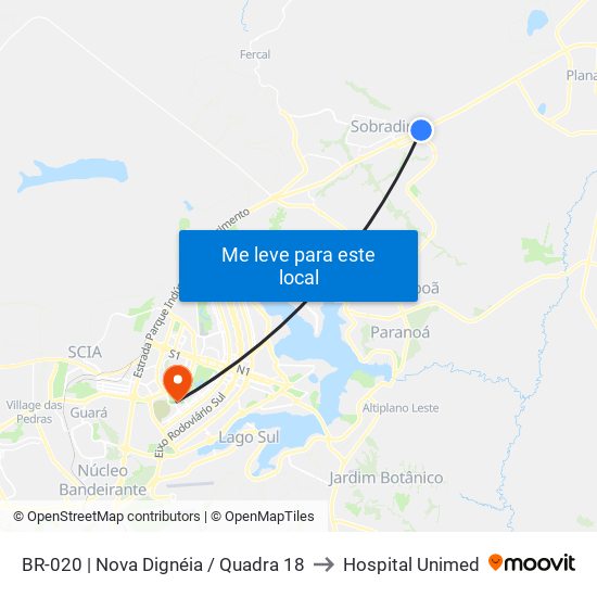 Br-020 | Nova Dignéia / Quadra 18 to Hospital Unimed map